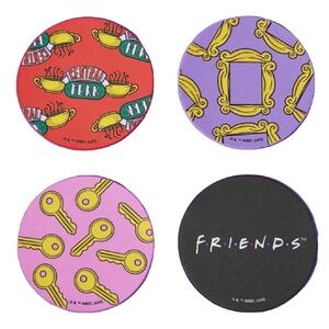 4pc TV Show FRIENDS Drink Cup Coasters Set Faux Leather 4" Bright Colors New Lot